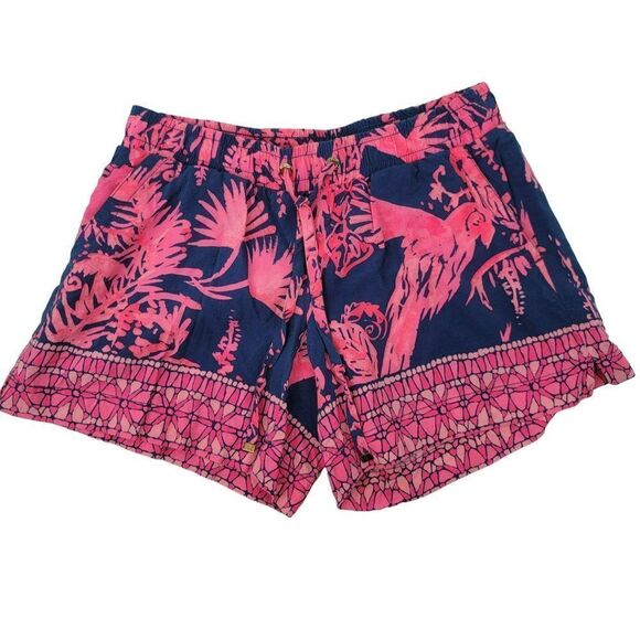 Lilly Pulitizer Shorts Pink Bird Island Hawaiian Elastic Size XXS Mid Rise